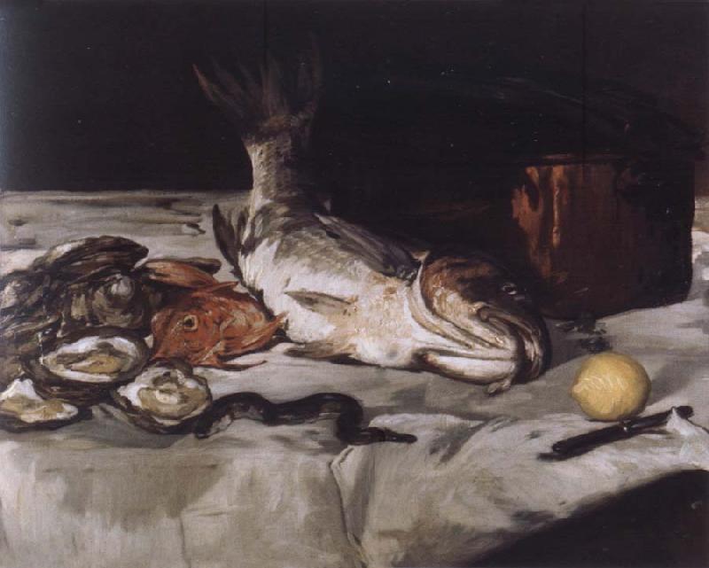 Edouard Manet Style life with carp and oysters